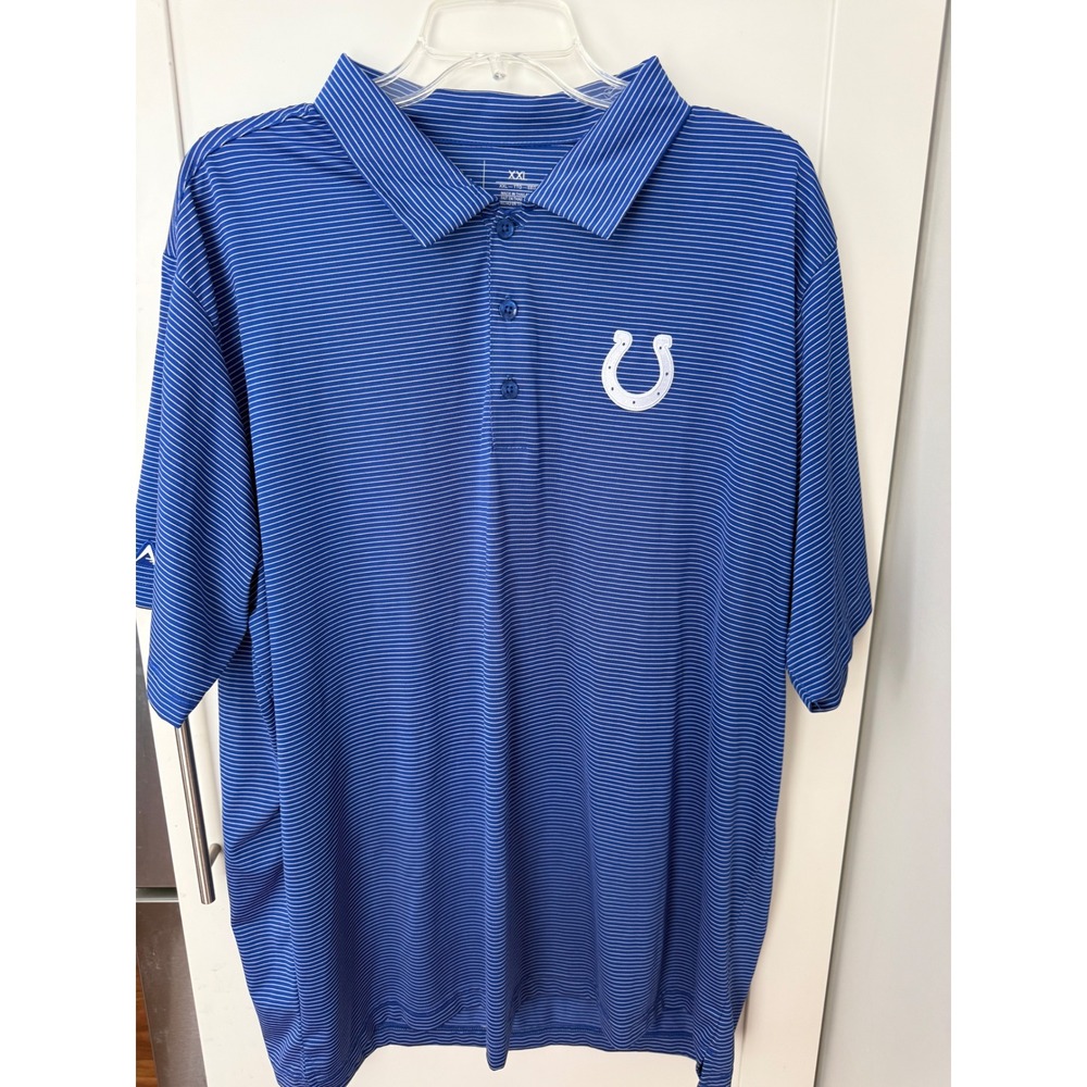 Indianapolis Colts men XXL blue white fine line stripe polo golf shirt horseshoe